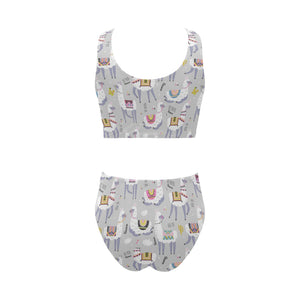 Cute Llama Alpaca pattern Chest Bowknot High Waisted Bikini Swimsuit