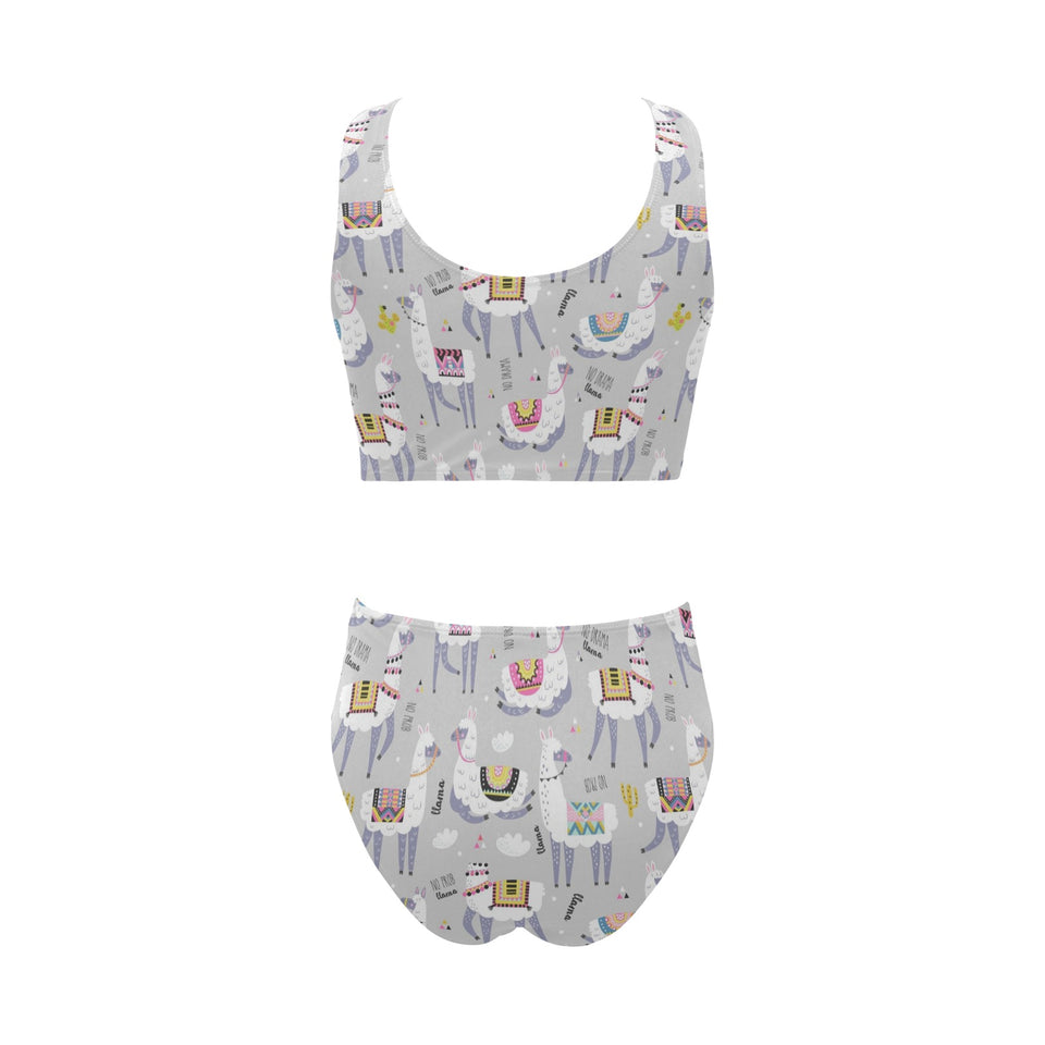 Cute Llama Alpaca pattern Chest Bowknot High Waisted Bikini Swimsuit