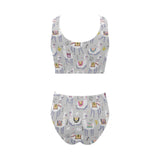 Cute Llama Alpaca pattern Chest Bowknot High Waisted Bikini Swimsuit