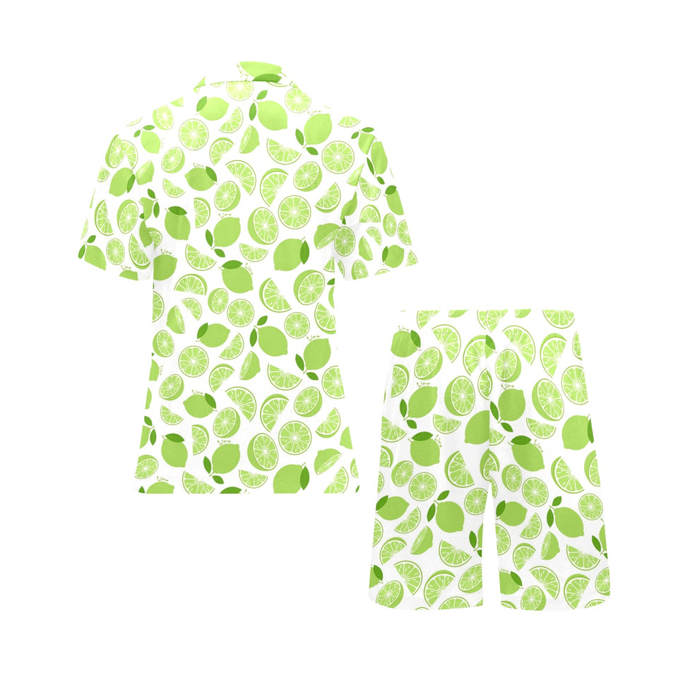 Lime design pattern Men's V-Neck Short Pajama Set