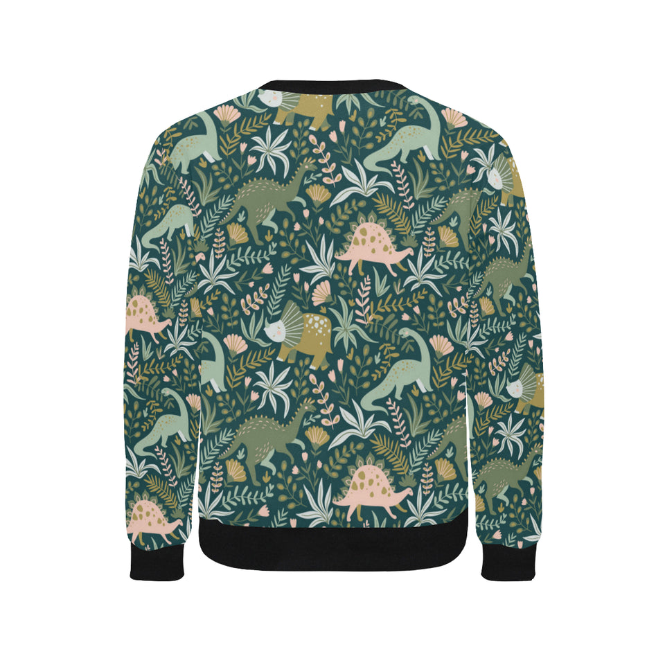 dinosaurs tropical leaves flower pattern Men's Crew Neck Sweatshirt