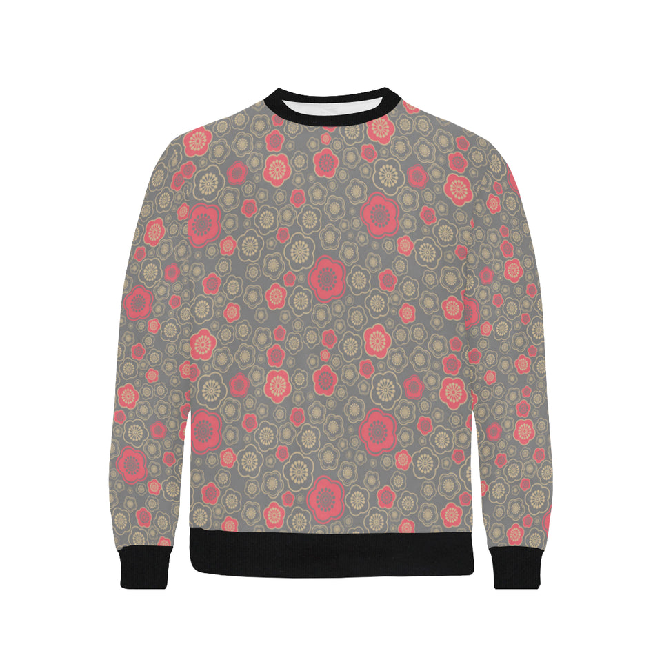 Red gold Sakura cherry blossom gray background Men's Crew Neck Sweatshirt