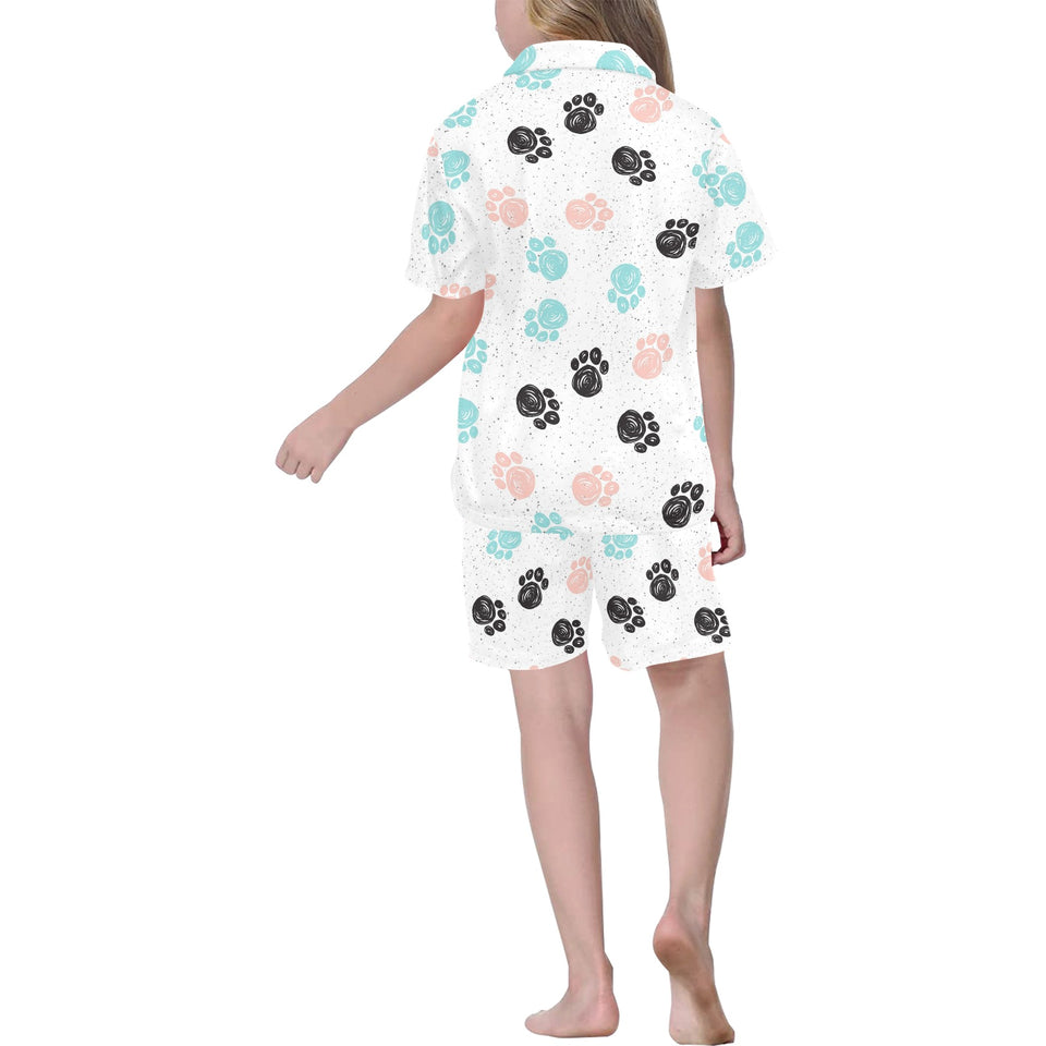 Dog Paws Pattern Print Design 04 Kids' Boys' Girls' V-Neck Short Pajama Set