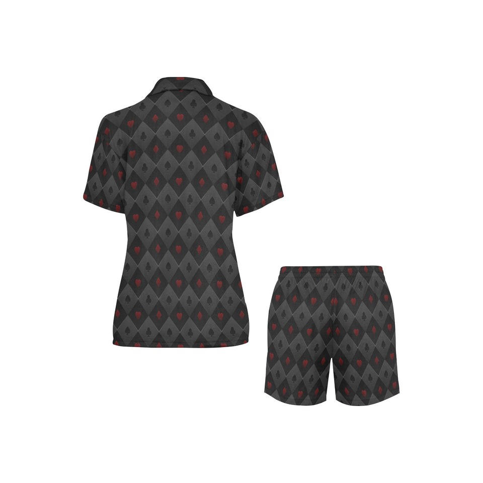 Casino Cards Suits Pattern Print Design 05 Women's V-Neck Short Pajama Set
