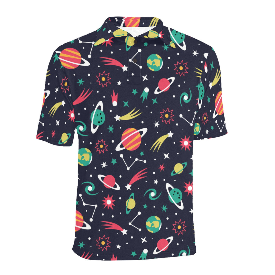 colorful space pattern planet star Men's All Over Print Polo Shirt