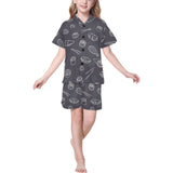 sushi pattern black background Kids' Boys' Girls' V-Neck Short Pajama Set
