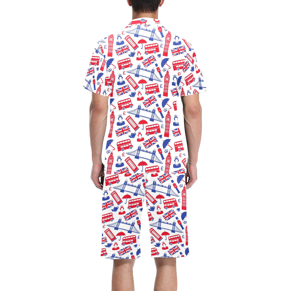 British Pattern Print Design 01 Men's V-Neck Short Pajama Set