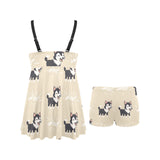 Cute Siberian Husky Chest Sexy Pleated Two Piece Swim Dress