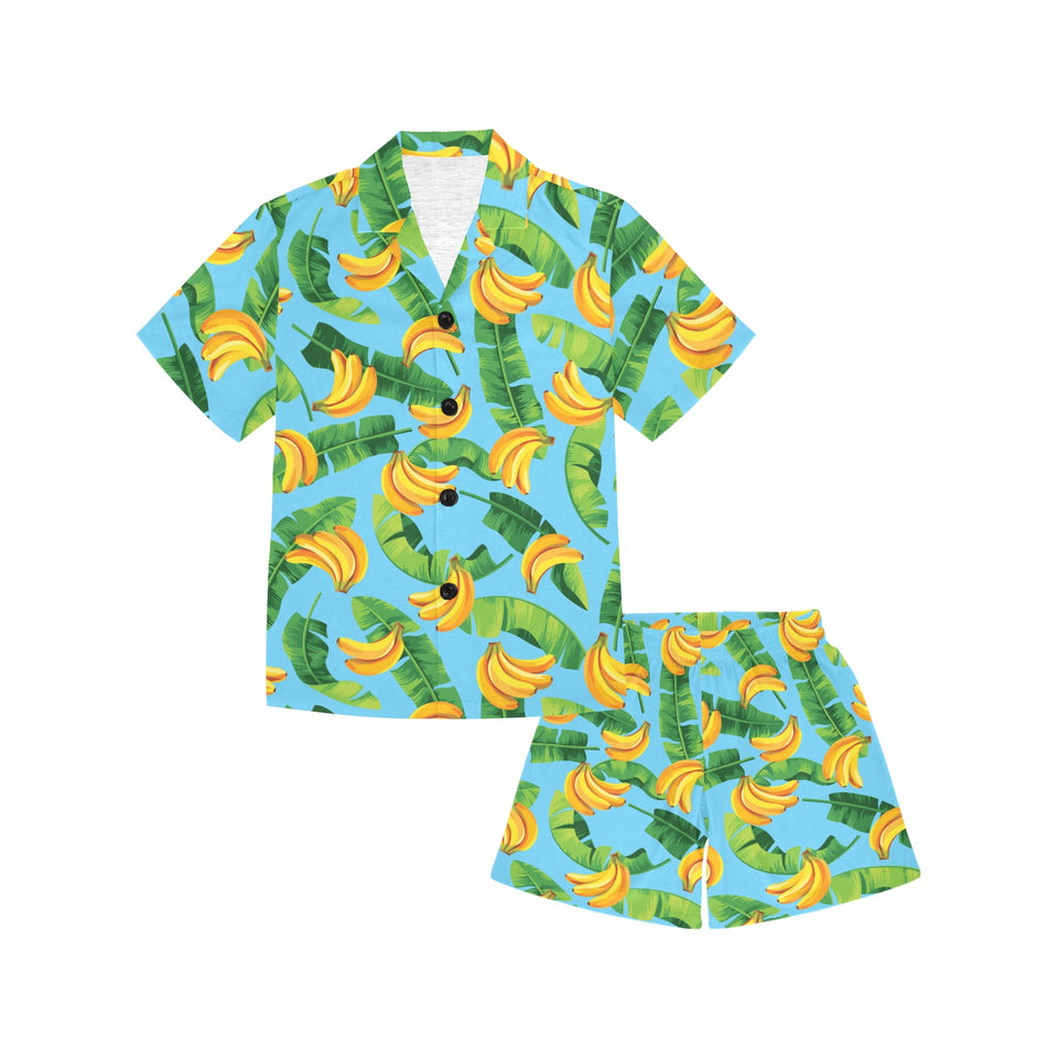 banana leaves banana design pattern Kids' Boys' Girls' V-Neck Short Pajama Set