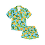 banana leaves banana design pattern Kids' Boys' Girls' V-Neck Short Pajama Set