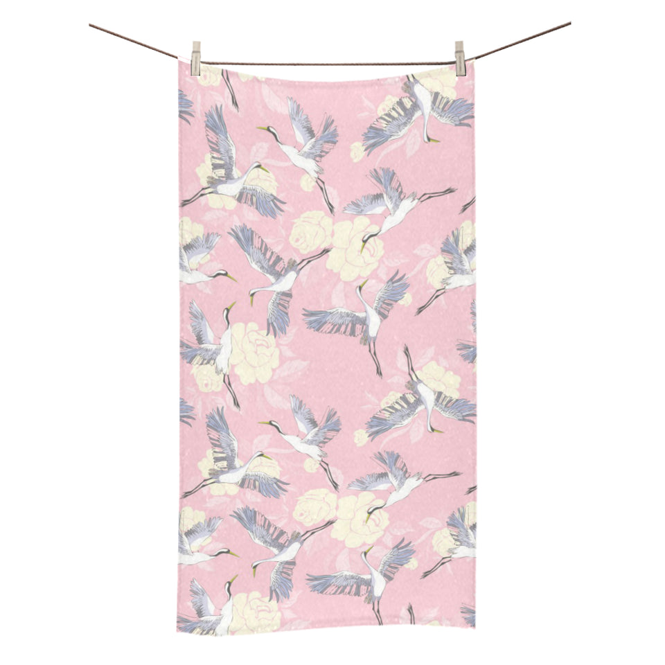 Japanese crane rose pattern Bath Towel