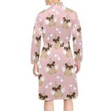 Cute unicorn pug pattern Men's Long Sleeve Belted Night Robe