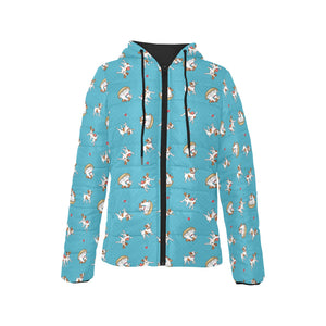 Jack Russel Pattern Print Design 03 Women's Padded Hooded Jacket