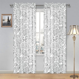 Cartoon hand drawn ice cream black white Gauze Curtain