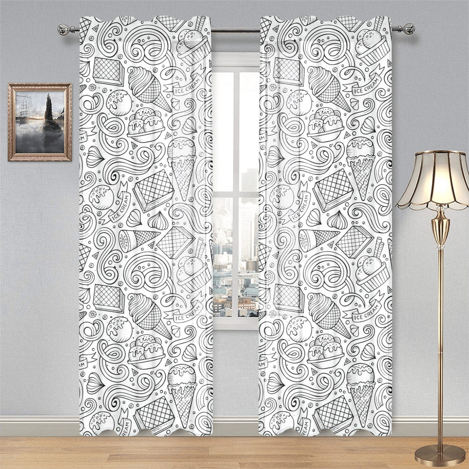 Cartoon hand drawn ice cream black white Gauze Curtain