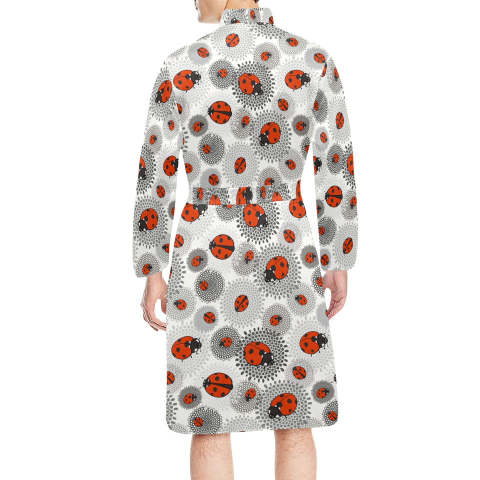 Ladybug Pattern Print Design 05 Men's Long Sleeve Belted Night Robe