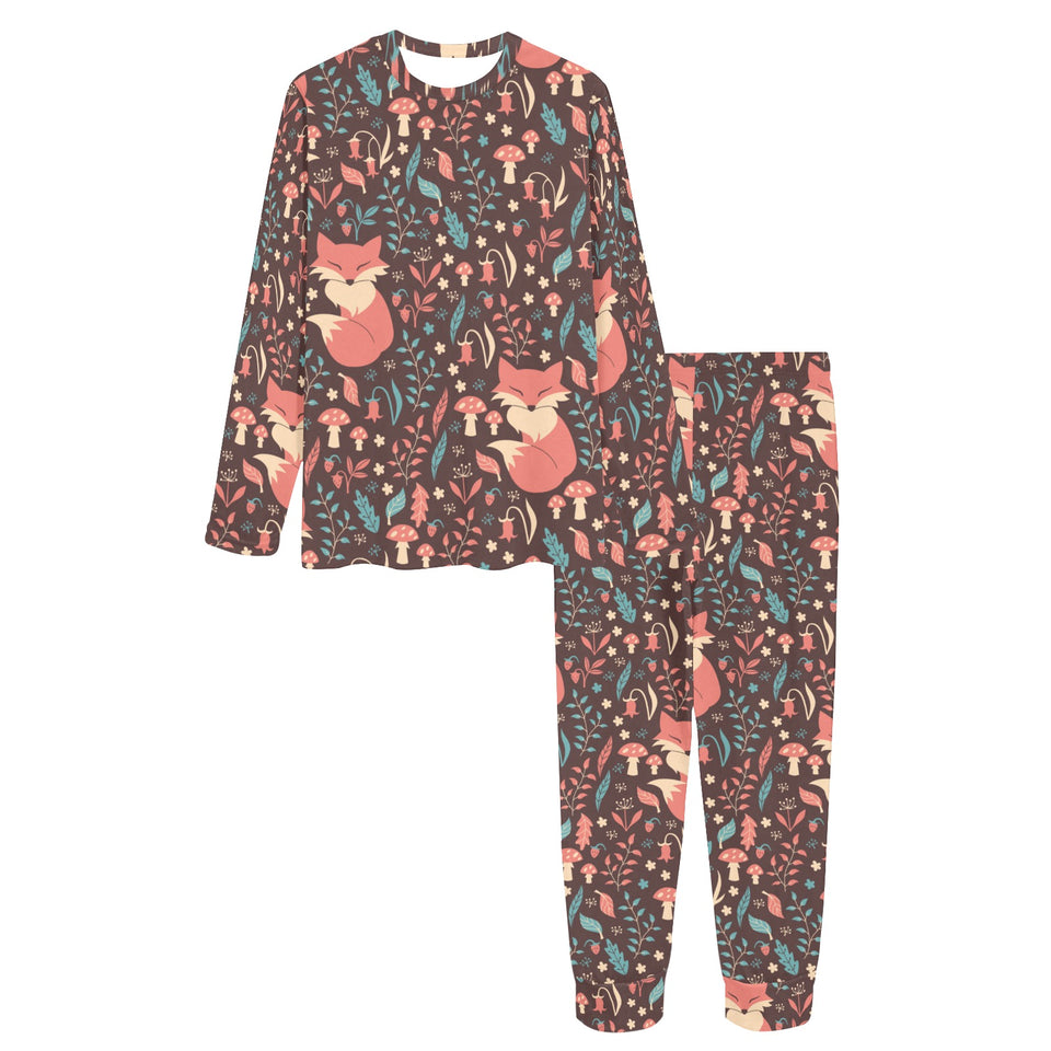 fox leaves mushroom pattern Women's All Over Print Pajama Set