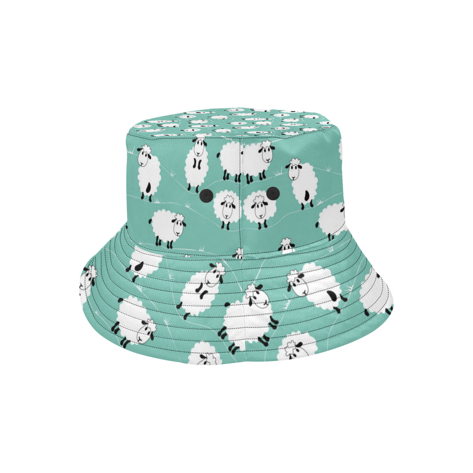 Cute sheep green background Unisex Bucket Hat