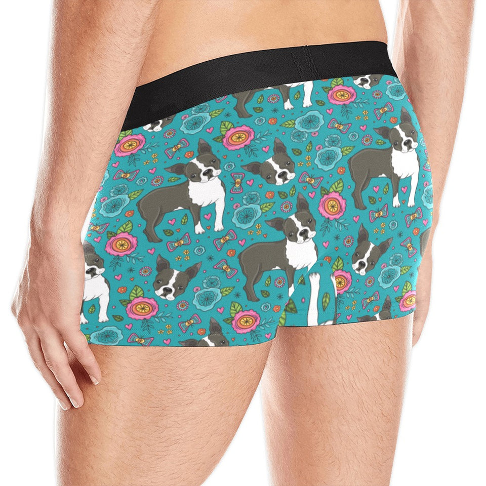 Boston terrier beautiful flower pattern Men's All Over Print Boxer Briefs Men's Underwear