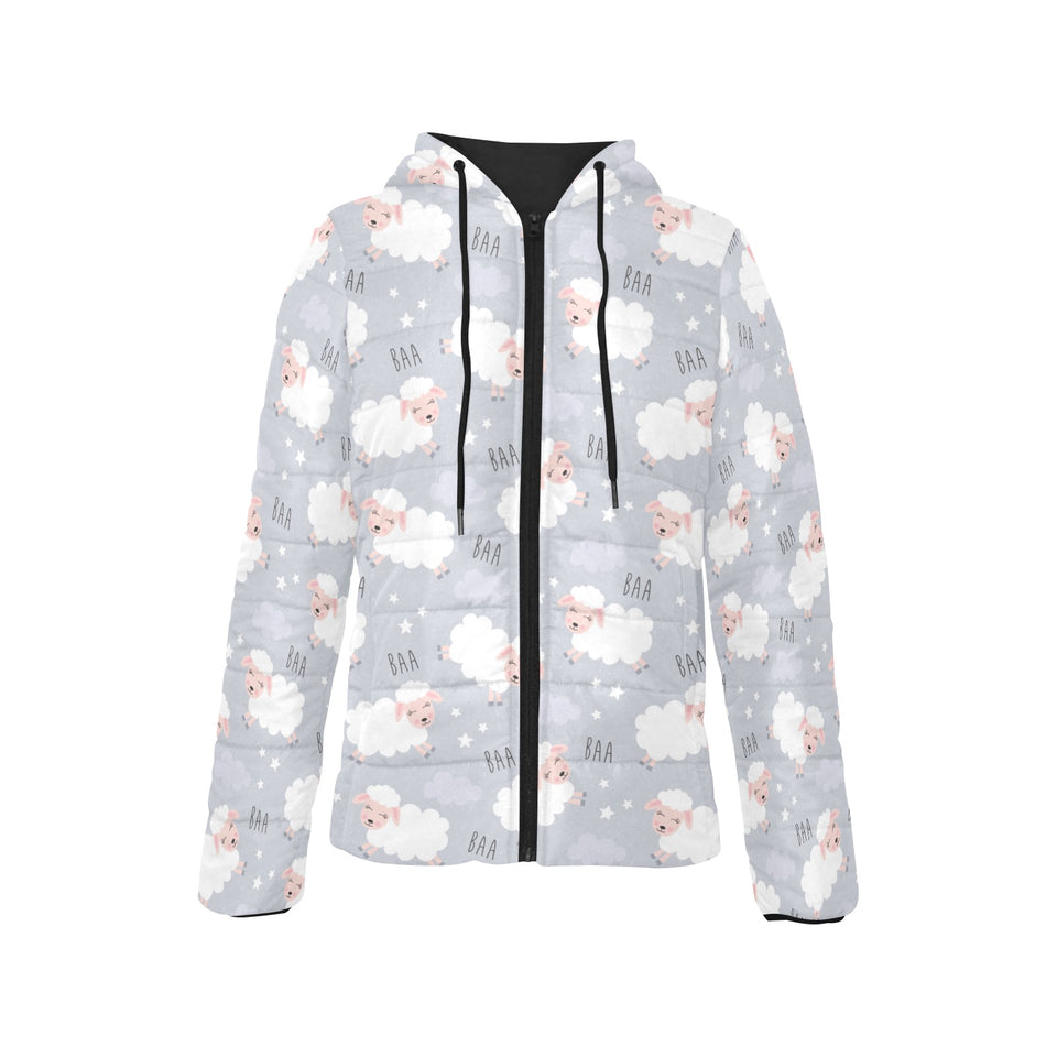 Sweet dreams sheep pattern Women's Padded Hooded Jacket