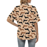 Dachshund floral background Women's All Over Print Hawaiian Shirt