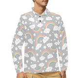 Cute rainbow clound star pattern Men's Long Sleeve Polo Shirt