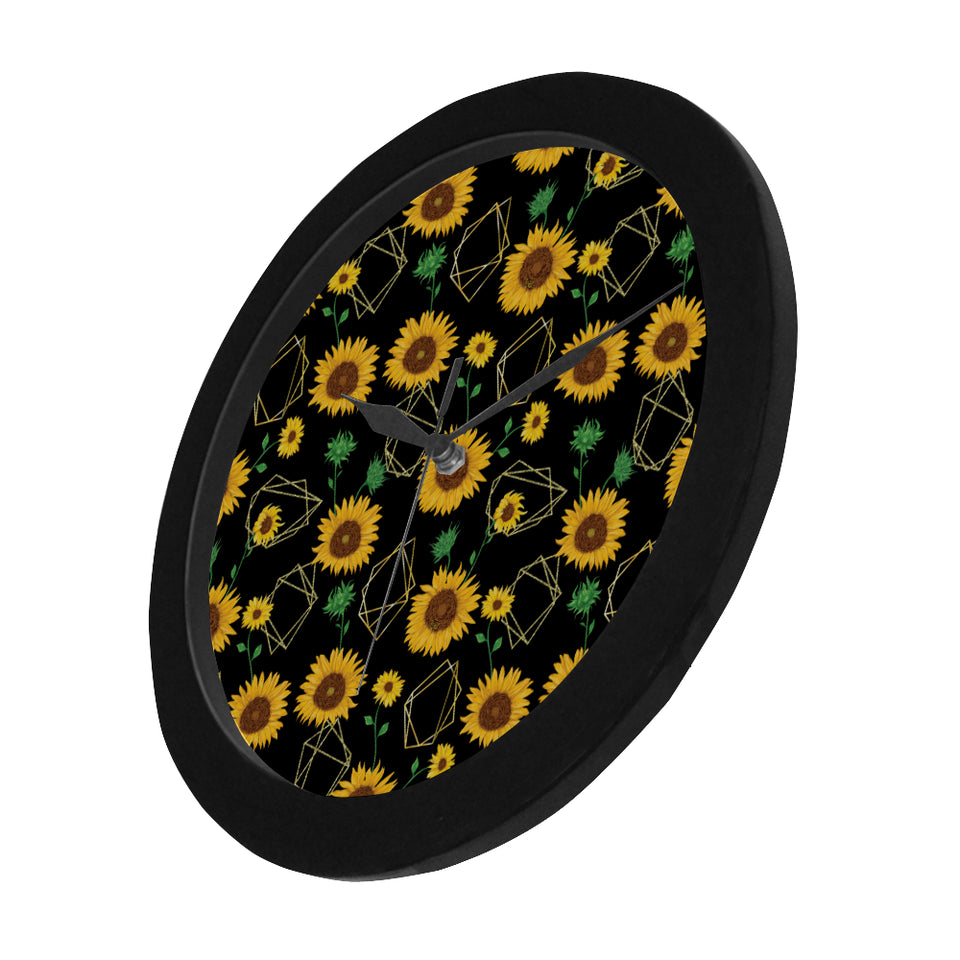 sunflower golden polygonal shapes Elegant Black Wall Clock