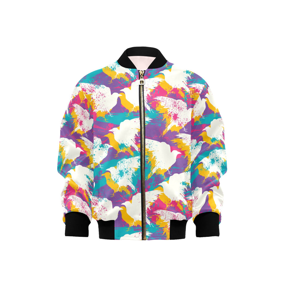 Colorful crow illustration pattern Kids' Boys' Girls' Bomber Jacket