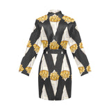 French fries dark background Women's Long Sleeve Belted Night Robe