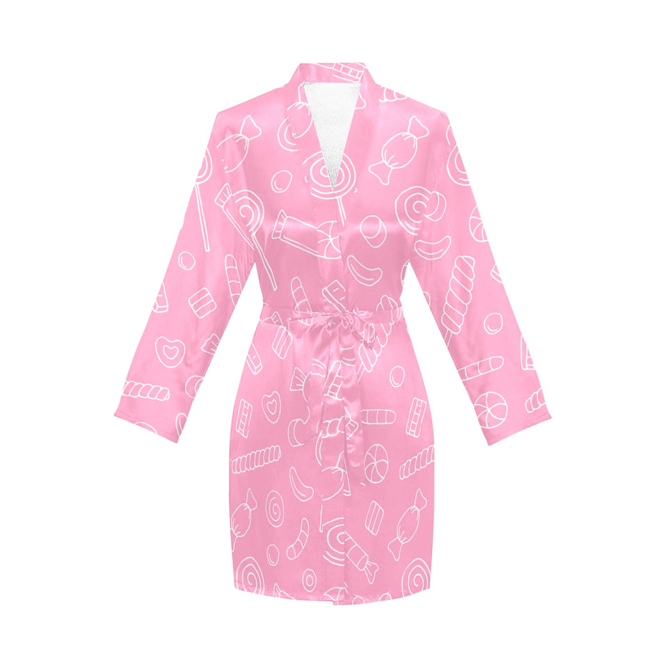 Sweet candy pink background Women's Long Sleeve Belted Night Robe