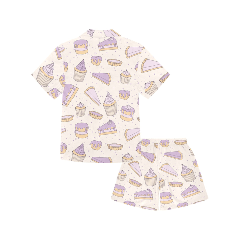 Cakes pies tarts muffins and eclairs purple bluebe Kids' Boys' Girls' V-Neck Short Pajama Set