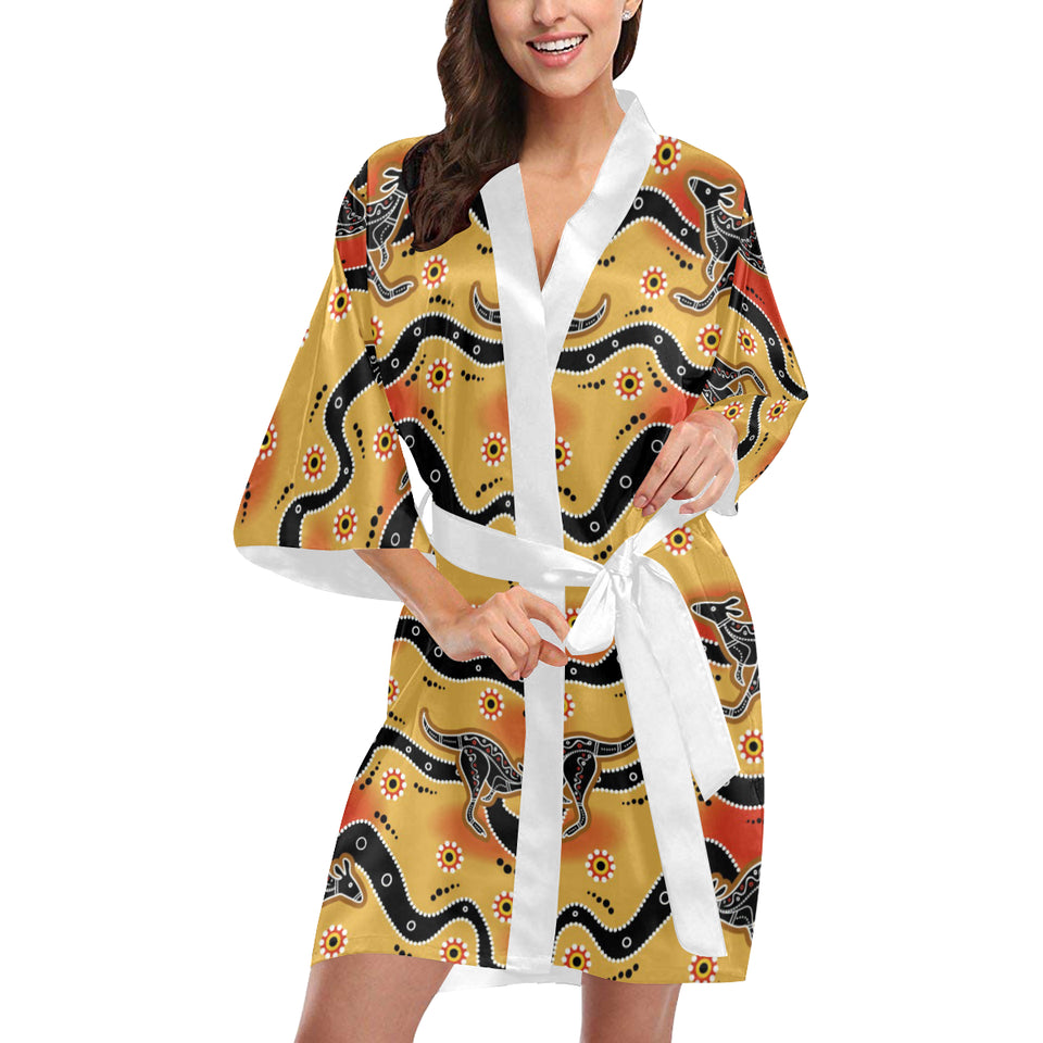 Kangaroo Australian aboriginal art pattern Women's Short Kimono Robe