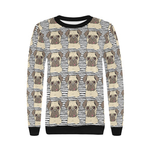 Happy pug pattern Women's Crew Neck Sweatshirt