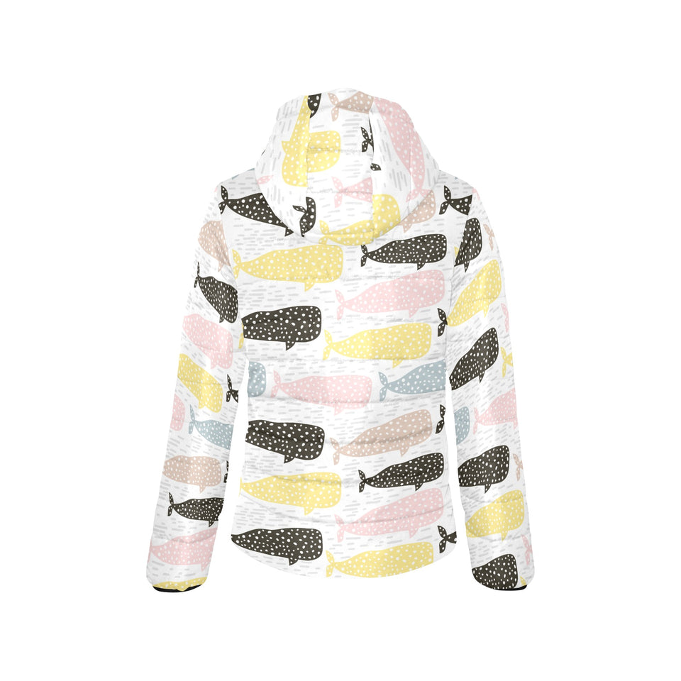 Whale dot pattern Women's Padded Hooded Jacket