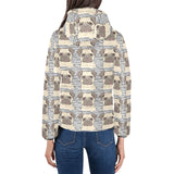 Happy pug pattern Women's Padded Hooded Jacket