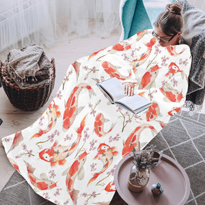 Watercolor Koi Fish Carp Fish pattern Blanket Robe with Sleeves