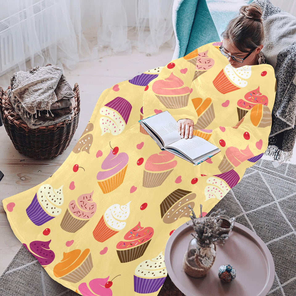 cake cupcake heart cherry pattern Blanket Robe with Sleeves