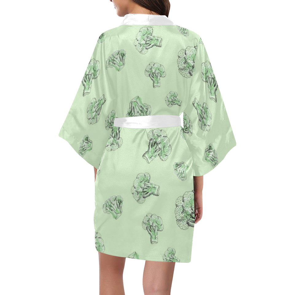 broccoli sketch pattern Women's Short Kimono Robe