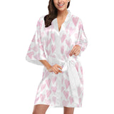 Watercolor pink heart pattern Women's Short Kimono Robe