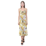 Cool Bee honeycomb leaves pattern V-Neck Open Fork Long Dress