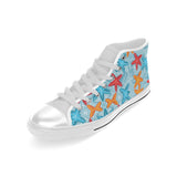 Blue red orange starfish pattern Men's High Top Canvas Shoes White