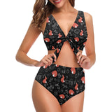 fox sleeping fox pattern Chest Bowknot High Waisted Bikini Swimsuit