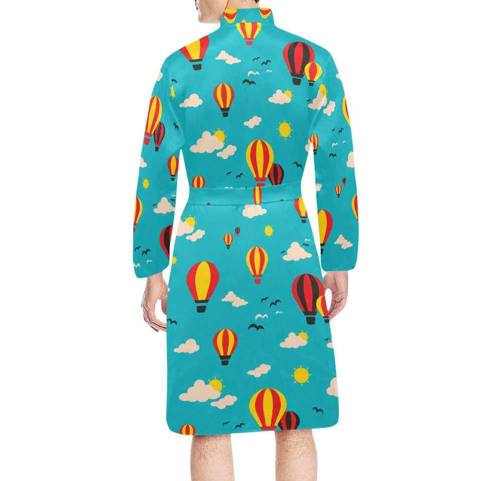 Hot Air Balloon Sky Pattern Men's Long Sleeve Belted Night Robe