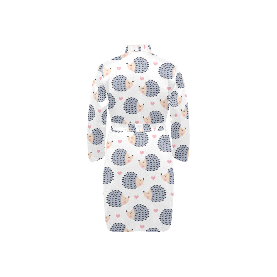 Hedgehog Pattern Print Design 04 Men's Long Sleeve Belted Night Robe
