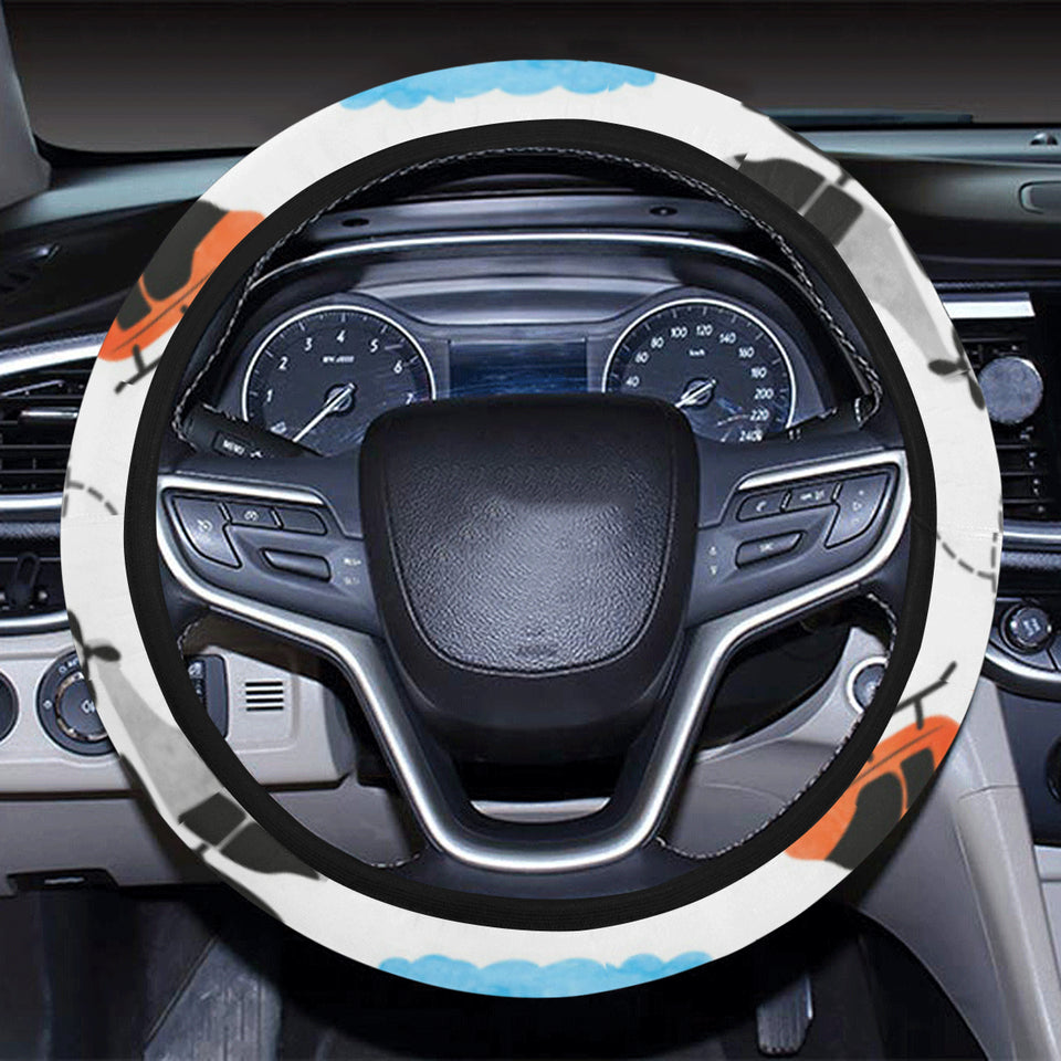 Watercolor helicopter cloud pattern Car Steering Wheel Cover