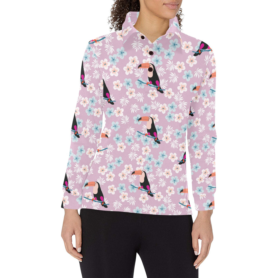 Beautiful toucan flower leaves Women's Long Sleeve Polo Shirt