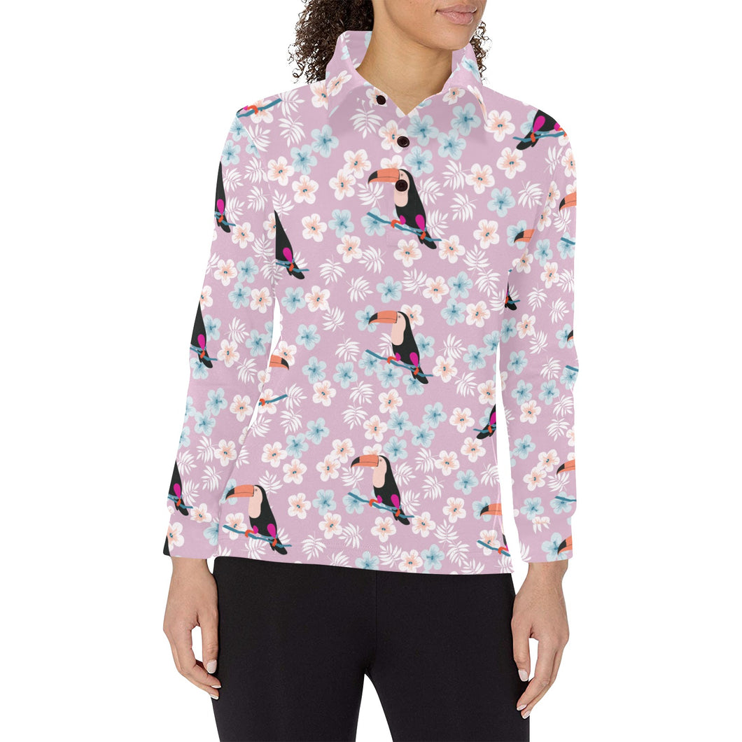 Beautiful toucan flower leaves Women's Long Sleeve Polo Shirt
