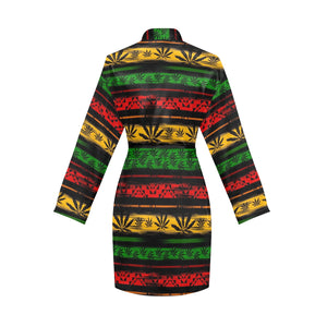 Canabis Marijuana Weed Pattern Print Design 04 Women's Long Sleeve Belted Night Robe