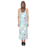 Cute snowman snowflake pattern V-Neck Open Fork Long Dress