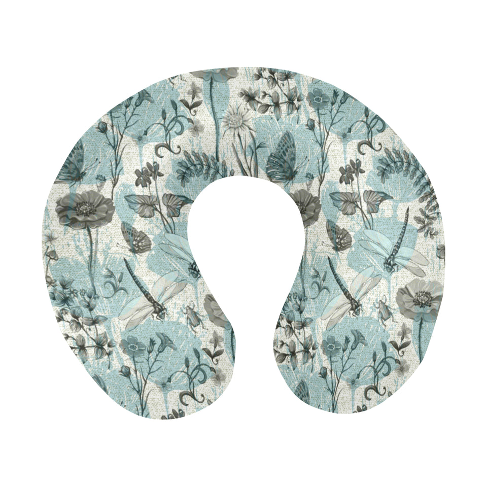 Dragonfly Butterfly Plants insect flower vintage s U-Shaped Travel Neck Pillow